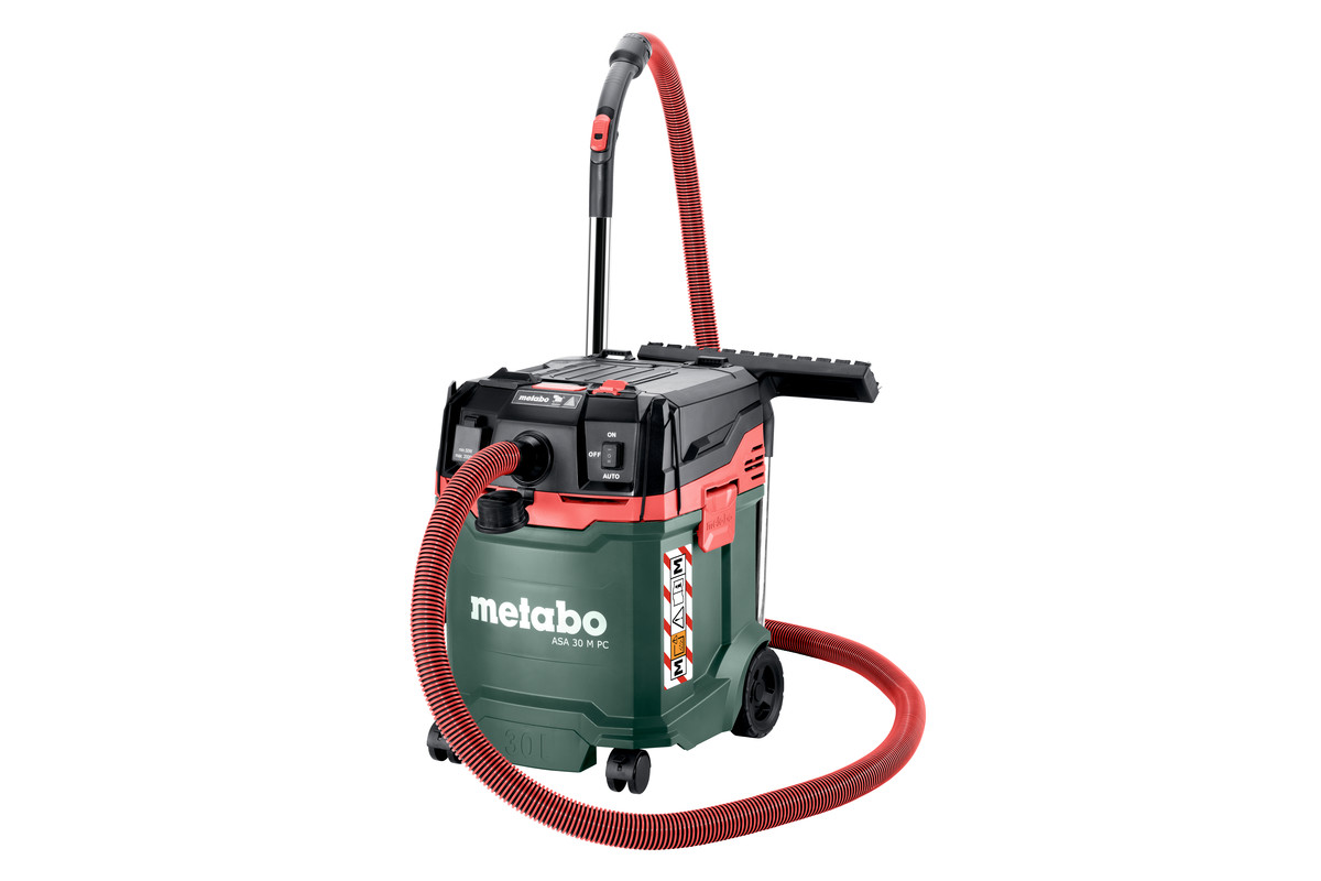 Aspirador universal ASA 30 M PC aspirador Metabo verde e vermelho com mangueira
