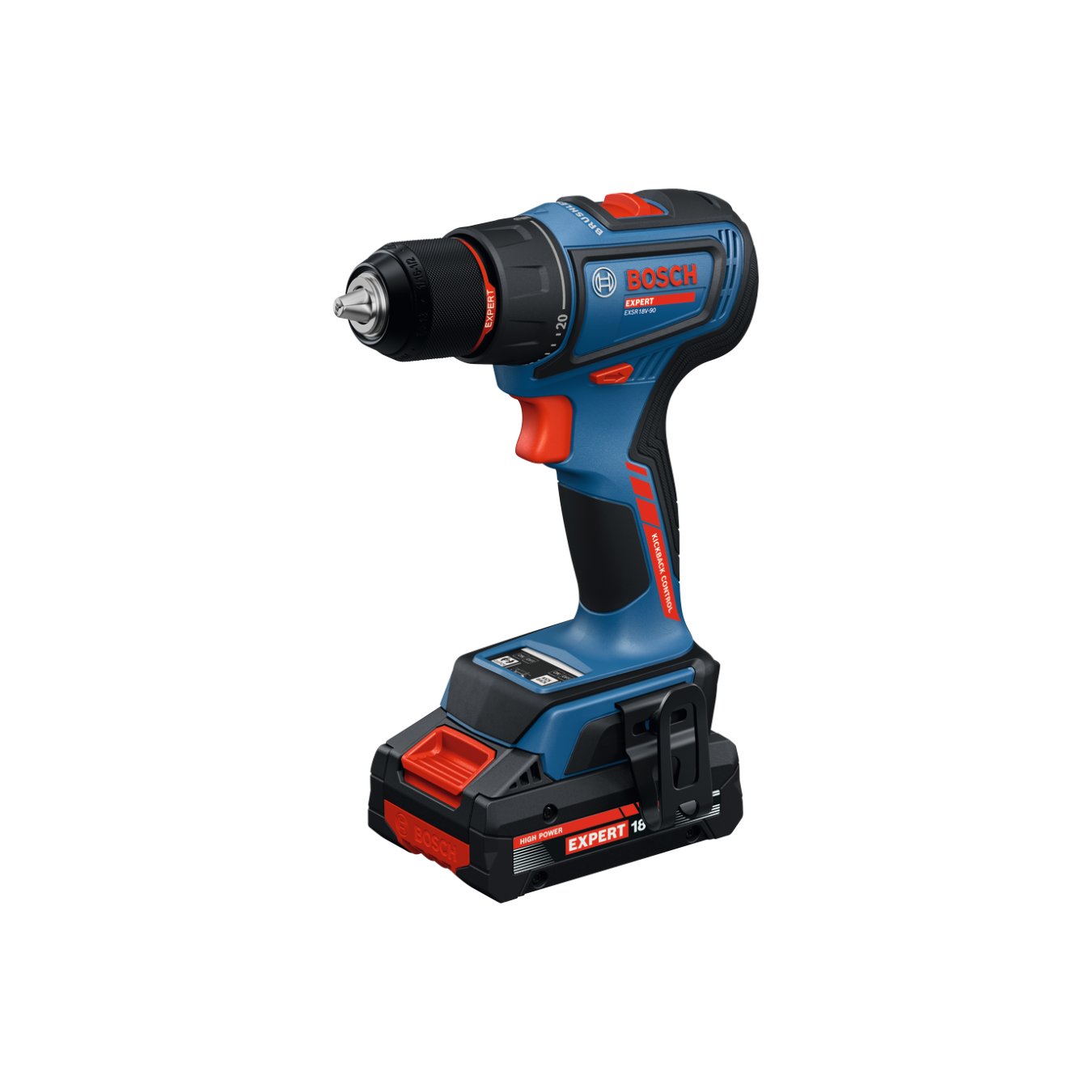 Aparafusadora sem fios EXPERT EXSR18V-90 Parafusadora elétrica Bosch Expert azul e preta com bateria.