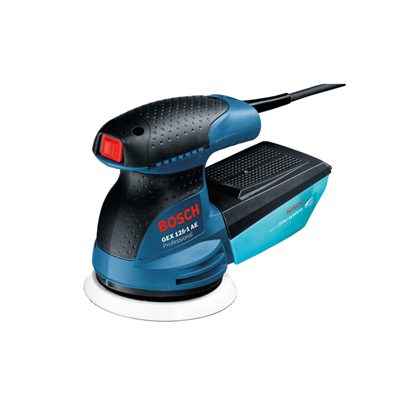 Lixadeira excêntrica GEX 125-1 AE Lixadora orbital Bosch preto e azul com cabo e depósito de pó
