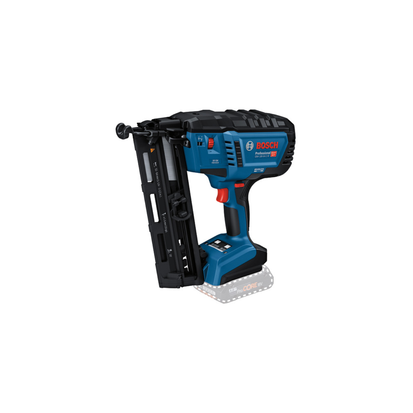 Pistola de pregos sem fio GNH 18V-64-2M (para madeira) Pistola de pregos Bosch azul e preta, modelo GCN 18V-16