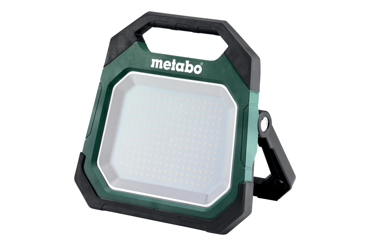 Holofote sem fio BSA 18 LED 10000 Projetor de luz portátil Metabo verde e preto com base ajustável