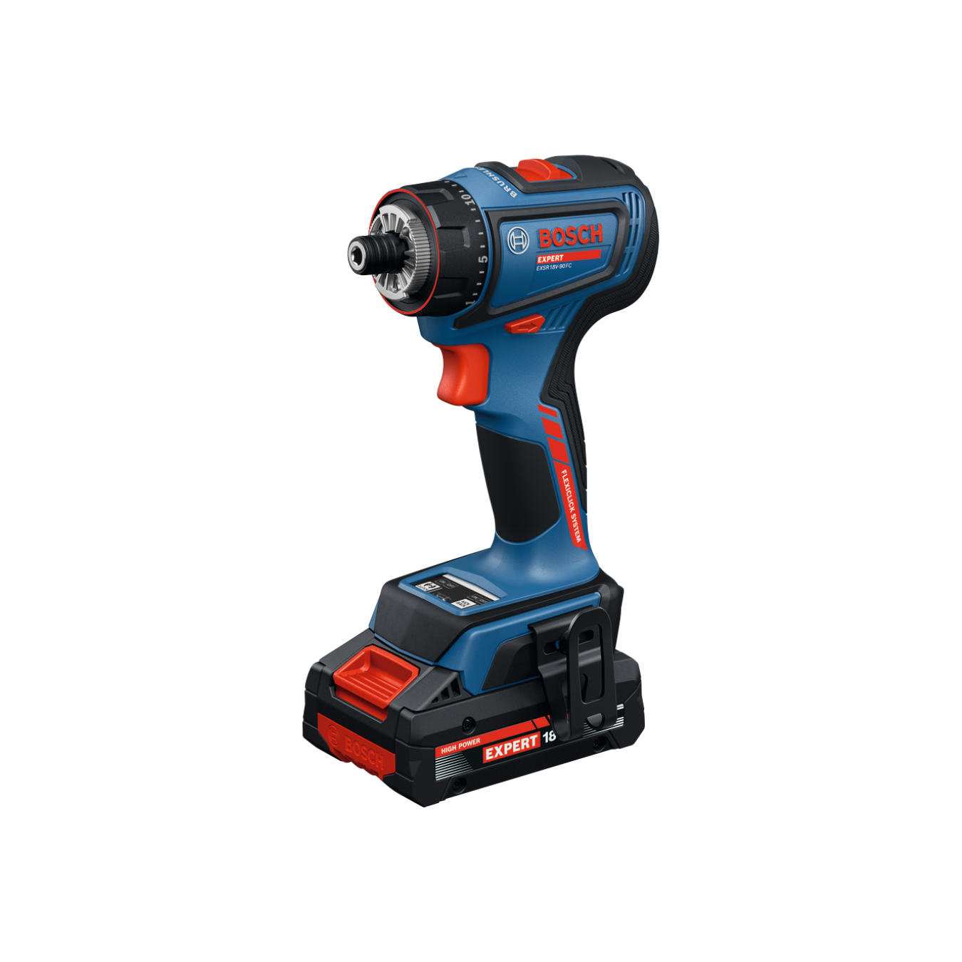 Aparafusadora sem fios EXPERT EXSR18V-90FC Aparafusadora elétrica Bosch Expert azul e preta com detalhes vermelhos