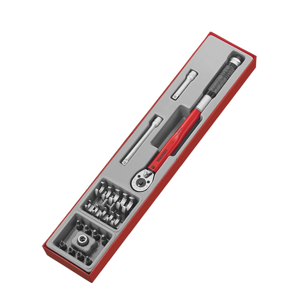 Jogo de chave dinamométrica e acessórios (28 peças) TengTools Conjunto de ferramentas com chave dinamométrica e acessórios em caixa vermelha