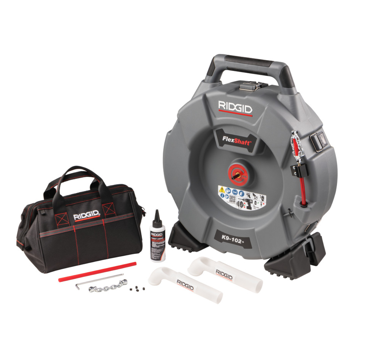 Máquina de limpeza de tubos Ridgid K9-102+ FlexShaft Equipamento RIDGID FlexShaft KS-102 com saco de transporte e acessórios