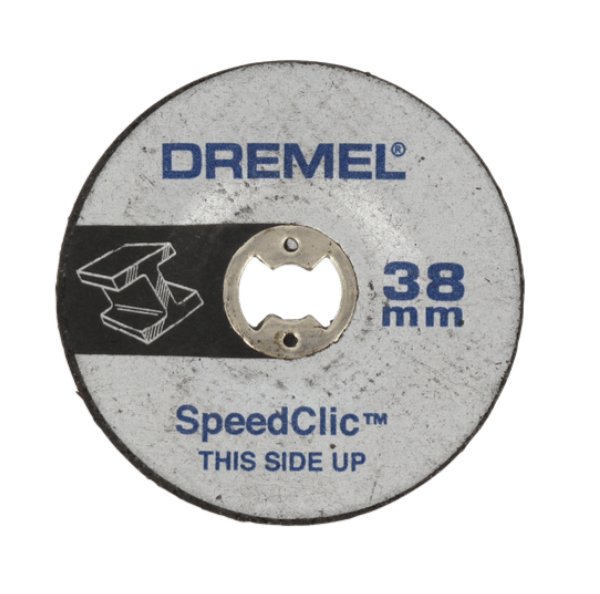 2 Discos de esmerilar 38mm (SC541) Disco de corte Dremel cinza de 38 mm com texto azul e símbolo preto