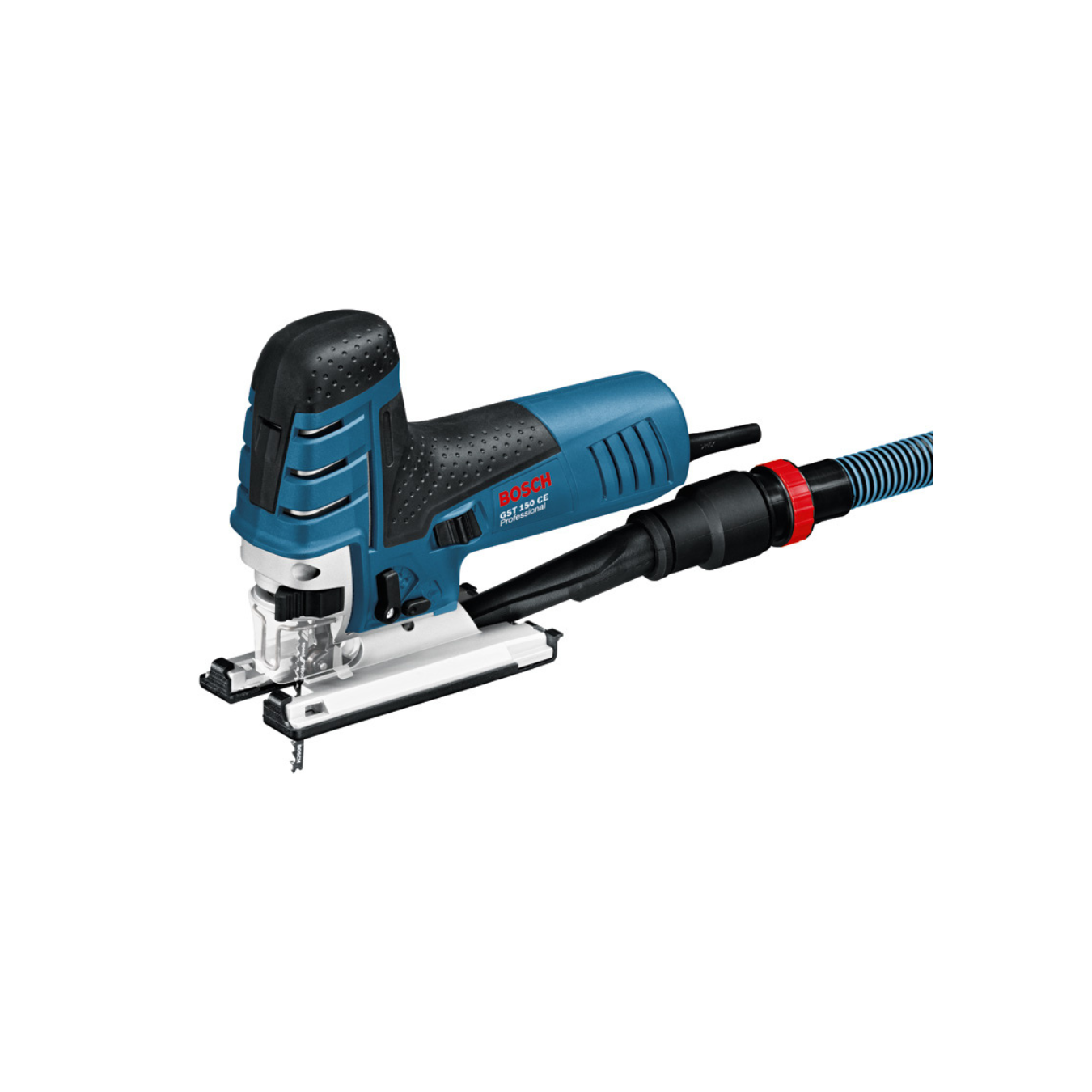 Serra vertical GST 150 CE Serra tico-tico elétrica BOSCH azul e preta com cabo e base prateada