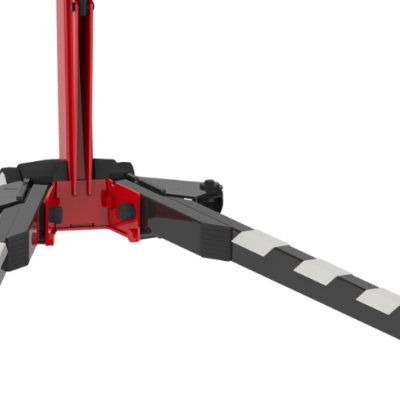 Trevo de apoio de bicicleta vermelho e preto com três pés extensíveis