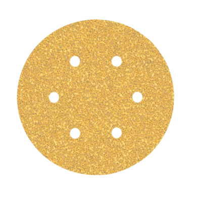 Disco abrasivo circular dourado com seis orifícios para lixamento
