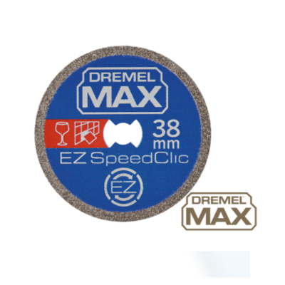Disco cortador Dremel MAX 38 mm revestido a diamante com texto e símbolos