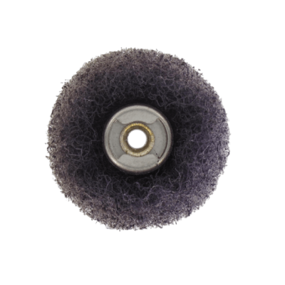 Roda abrasiva circular preta com centro metálico para limpeza