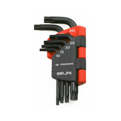 Conjunto de chaves Torx em ângulo com suporte preto e vermelho