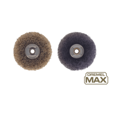 Escovas circulares Dremel castanha e preta com logotipo DREMEL MAX
