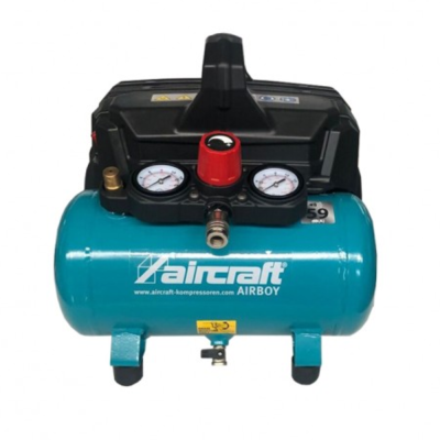 compressor de ar azul Aircraft Airboy com manómetros e válvula vermelha