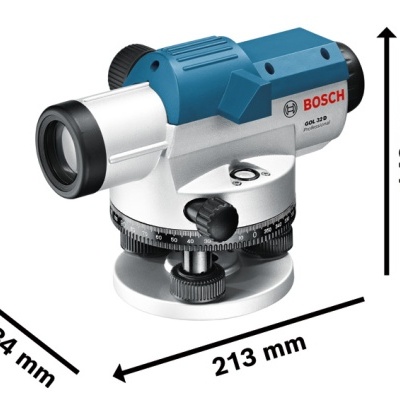 Nível óptico Bosch azul e cinzento com graduação giratória e lentes