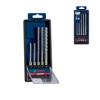 Conjunto de cinco brocas Bosch Expert em caixa plástica preta com tampa transparente