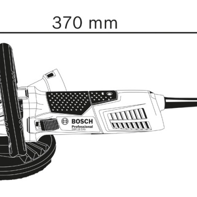 Esmerilhadora Bosch Professional preto e branco com medidas indicadas