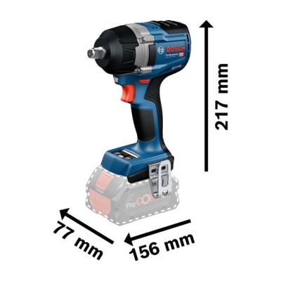 Chave de impacto elétrica Bosch ProCORE18V azul e preta com dimensões