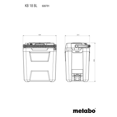 esquema técnico de caixa de plástico cinza com medidas e alça