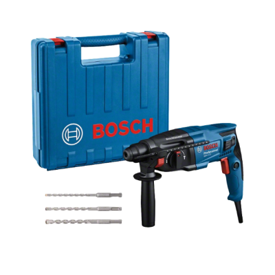 Conjunto de martelo perfurador Bosch com caixa azul e brocas