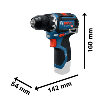 Parafusadeira Bosch Professional azul escuro com medidas visíveis