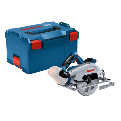Conjunto de serra circular Bosch com caixa azul e detalhes vermelhos