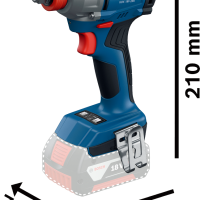 Chave de impacto Bosch Professional GDX 18V-285 azul e preta com botão vermelho e detalhe metálico.