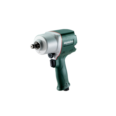 Chave de impacto Metabo verde escuro e cinza com texto branco