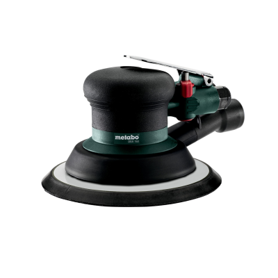 Lixadora orbital Metabo verde e preta com base redonda e alavanca metálica