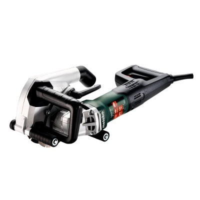 Serra elétrica Metabo verde escuro e preto com punho branco e cabo elétrico