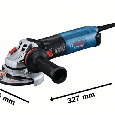 Esmerilhadora Bosch profissional azul e preta com disco de corte e pega lateral