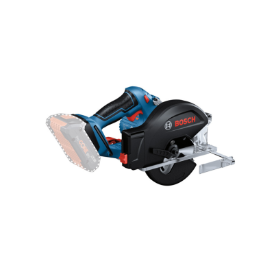 Serra circular a bateria Bosch azul e preta com base metálica e punho vermelho