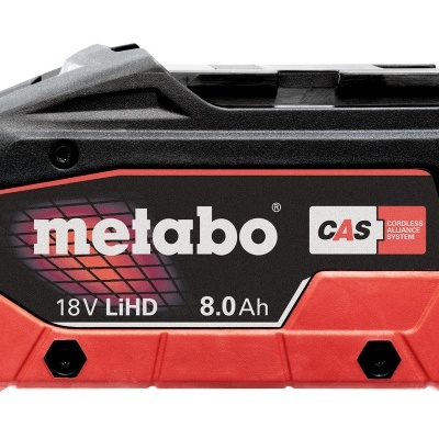 Bateria Metabo 18V LiHD 8.0 Ah preta e vermelha para ferramentas elétricas