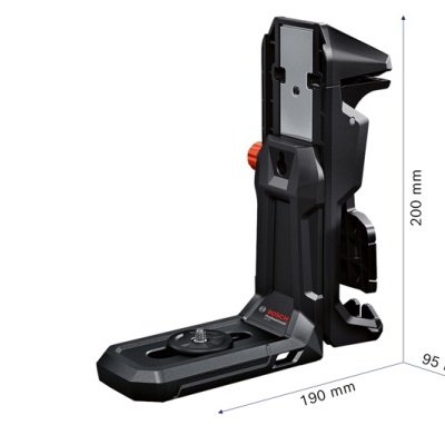 Suporte preto para dispositivo com dimensões indicadas.