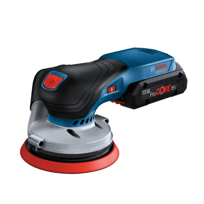 Lixadora elétrica Bosch azul e preta com base vermelha