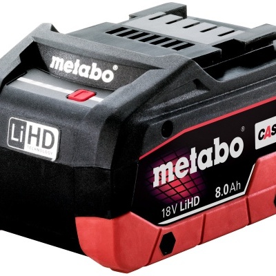 Bateria recarregável Metabo LiHD 18V 8.0Ah preta e vermelha