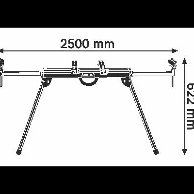 Desenho técnico de suporte retrátil com medidas 2500 mm largura e 622 mm altura.