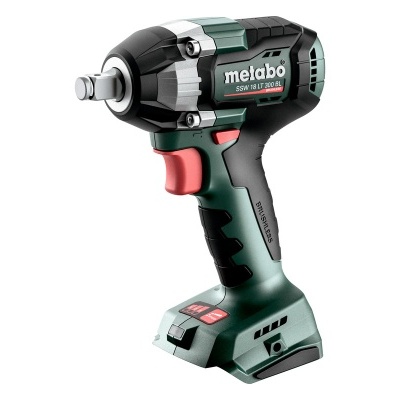 Pistola de impacto Metabo verde e preta com detalhes vermelhos