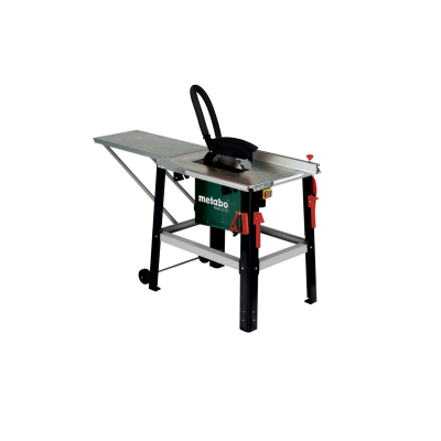 mesa de corte Metabo com proteção de lâmina preta e estrutura de metal