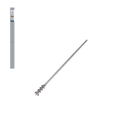 Agitador metálico para bebidas com cabo longo e base em hélice na embalagem cilíndrica cinzenta