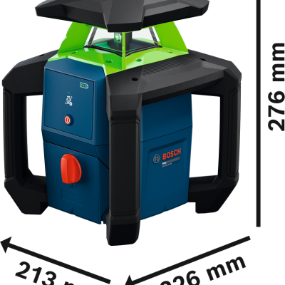 Dispositivo rotativo Bosch azul com detalhes em verde e preto e botões vermelhos
