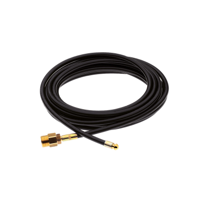 Cabo coaxial preto com conectores dourados em círculo