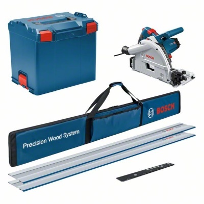 Conjunto de serra circular Bosch com acessórios em fundo branco
