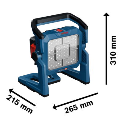 Luz de trabalho portátil BOSCH azul com medidas e suporte