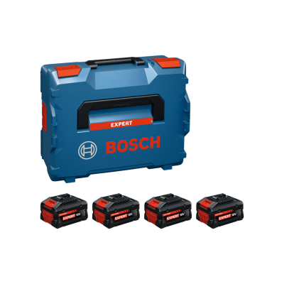 Maleta Bosch azul com quatro baterias EXPERT 18V pretas e vermelhas