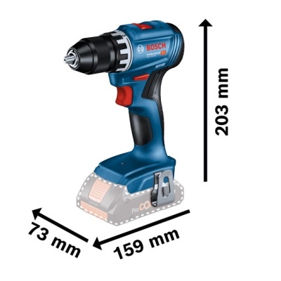 Ferramenta eléctrica Bosch GSR18V-EC com medidas visíveis