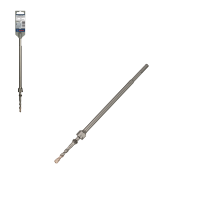 Broca de metal com haste longa e embalagem com etiqueta