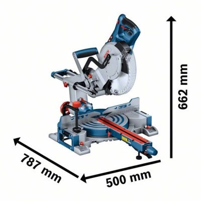 Serra de esquadria azul e vermelha com medidas 787x500x662 mm