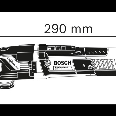 Ferramenta elétrica Bosch Professional preta e branca com medidas 290 mm e 85 mm.