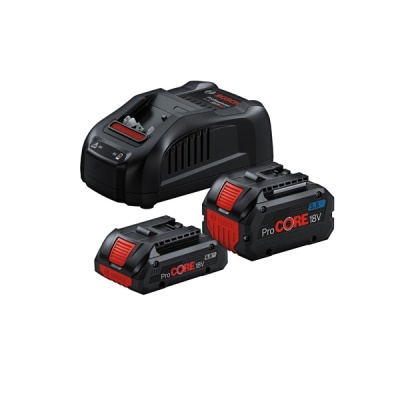 Carregador Bosch com duas baterias ProCORE 18V preto, vermelho e azul