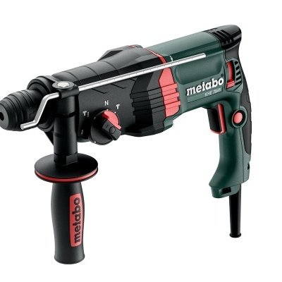 Berbequim ou martelo perfurador Metabo preto verde e vermelho com punho auxiliar